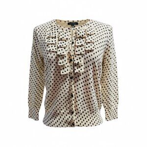 J. Crew Merino Wool Cream Black Dot Sequin Buttoned Cardigan Sz S Preppy